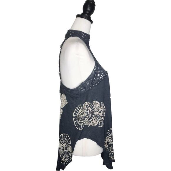 Free People Mandolin Crochet High Neck Tank Top‎ Charcoal Size S - Picture 4 of 9